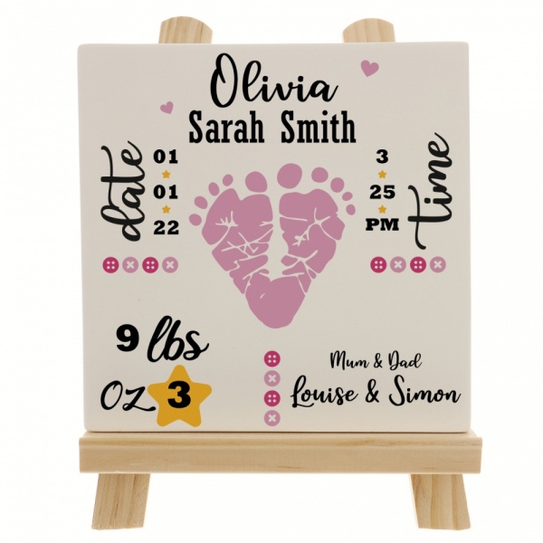 Personalised New Baby Birth details Keepsake Ceramic Tile Print